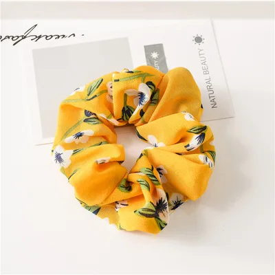 Yellow Новые весенние цветочные резинки для волос, держатель для конского хвоста, мягкие эластичные резинки для волос, Винтажные эластичные ленты для волос для девочек, аксессуары - Цвет: Yellow