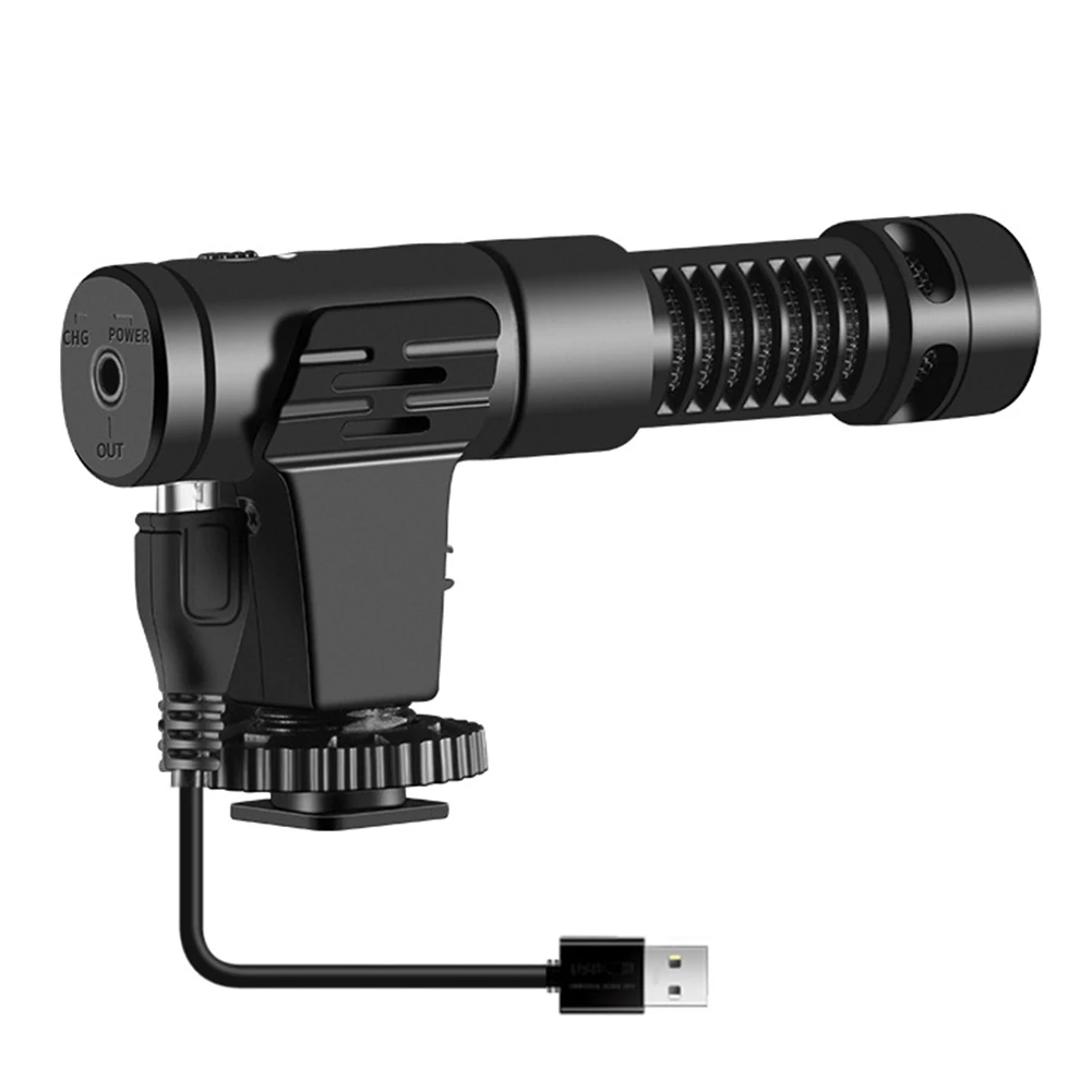 

Mic 07 Low Noise Recording Microphone Rechargeable Mono Sensitive With Deadcat Windscreen Portable Plastic Public Studio