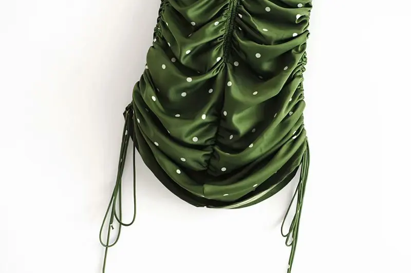 Модное Новое Осеннее женское платье с рюшами и лимонами, функциональное зеленое приталенное платье миди с узкими лямками