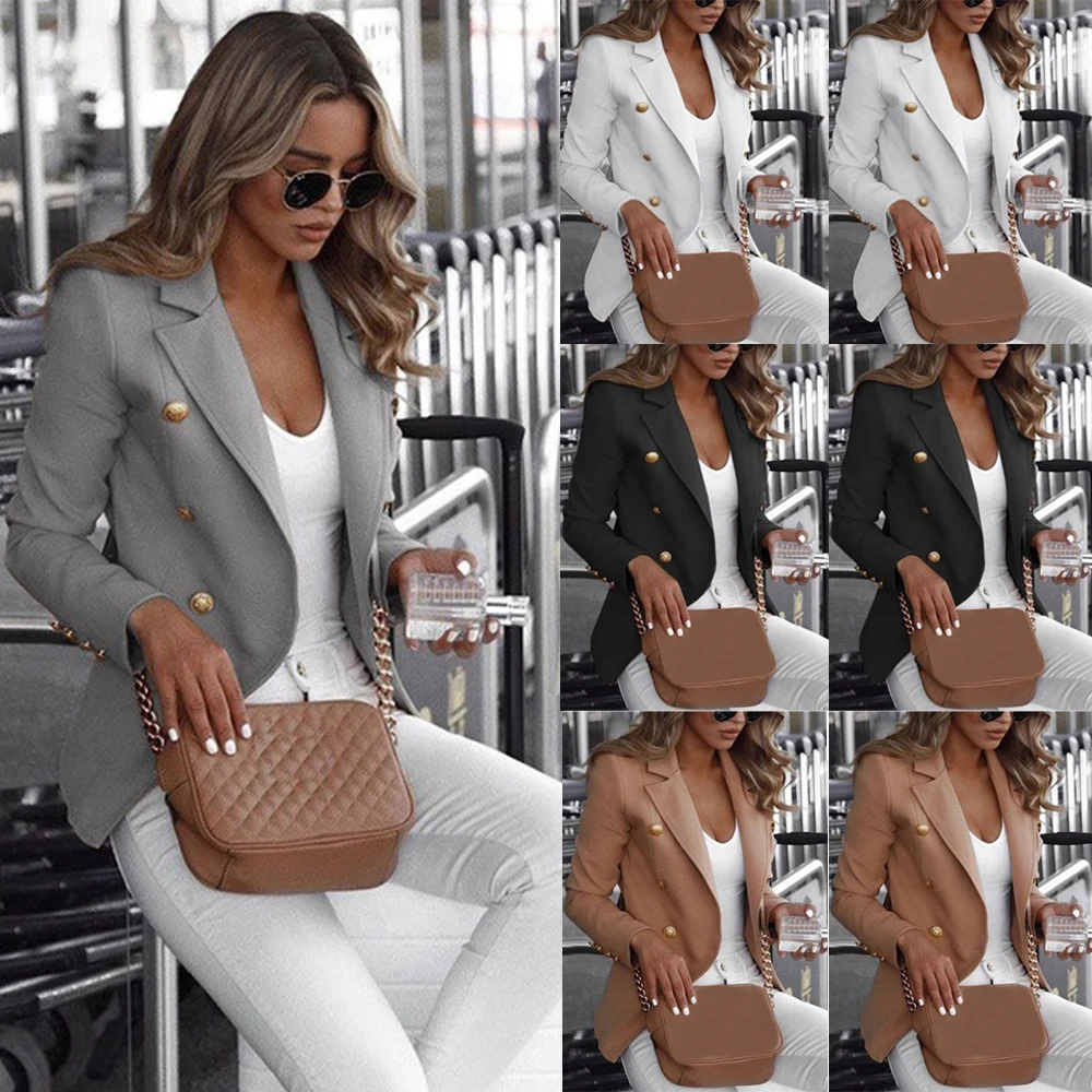 Women's Long Sleeve Slim Blazer Lady Official Business Coat Woolen Jacket