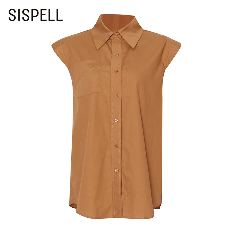

SISPELL Lace Up Bowknot Women's Blouse Shirt Sleeveless Stand Collar With Shoulder Pads Loose For Female Casual Shirts 2020 New