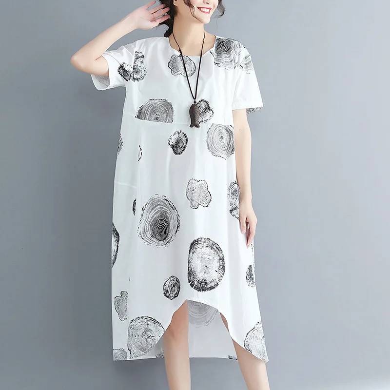 

2019 Summer New Style Literature And Art Large Size Loose And Comfortable Slimming Mid-length Dress