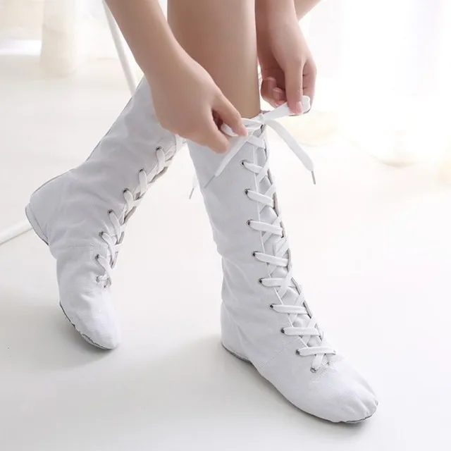 Джазовая обувь; женская танцевальная обувь с высоким барабаном; женские Джазовые балетные спортивные ботинки; танцевальные туфли на Плоском Каблуке в стиле кунг-фу; Современная парусиновая женская обувь - Цвет: Белый