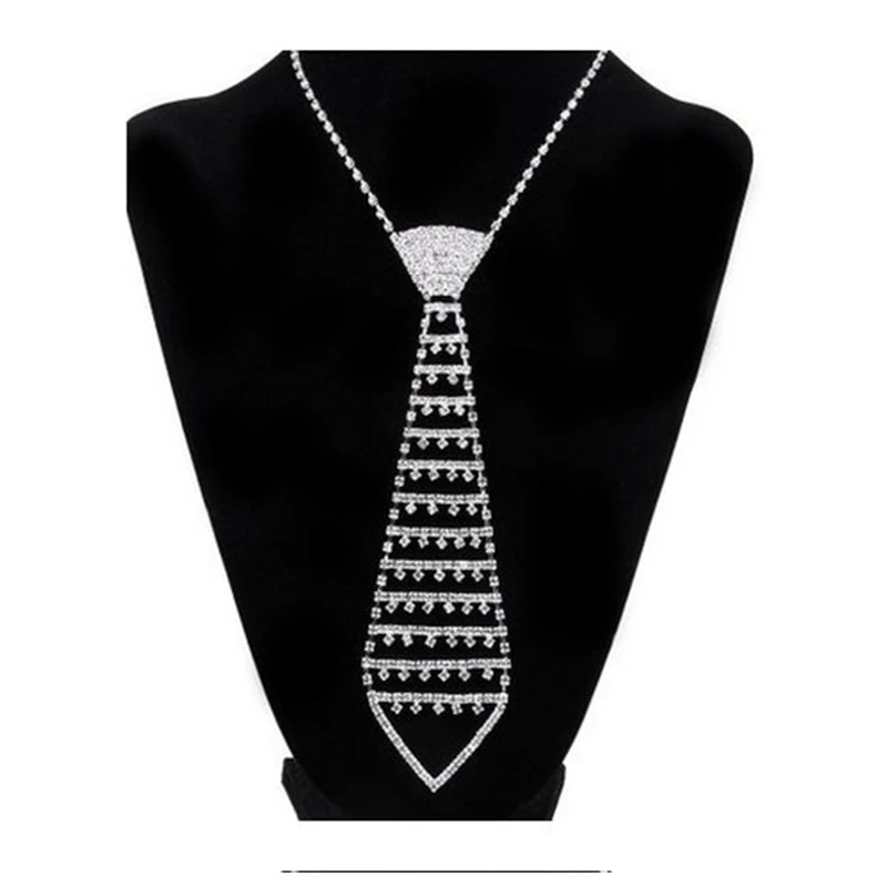Fashion Women Vintage Rhinestone Inlaid Tie Ladies Long Necklace Wedding Jewelry Accessory Gift Ld-01 luxury office ladies pant suits rhinestone shoulder long sleeve line single button blazer solid fashion flared trousers 2 piece