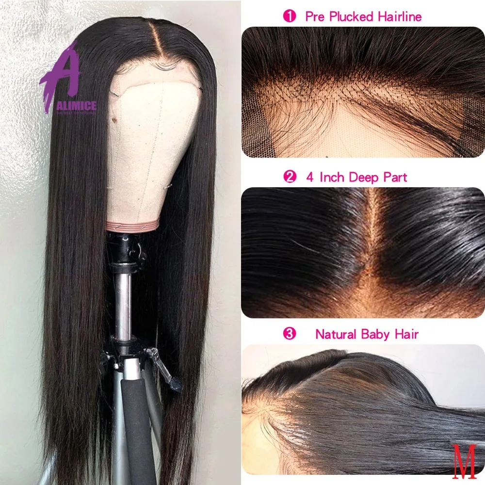 Alimice Indian Straight 134 Lace Front Human Hair Wigs Fake Scalp Glueless Lace Frontal Wigs Remy Hair Wig 8-24150% Density