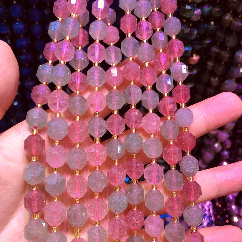 

Wholesale Natural Multi Strawberry Quartz Beads,Hand Cutting Beads 10mm Faceted Gem Stone Loose Beads for jewelry,1string 15.5"