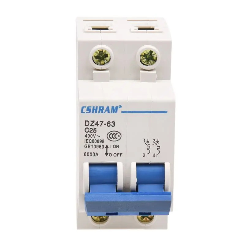 DZ47-63 C25 25 ампер 230/400VAC 6000A Breaking Ёмкость 2 полюса автомат защити цепи