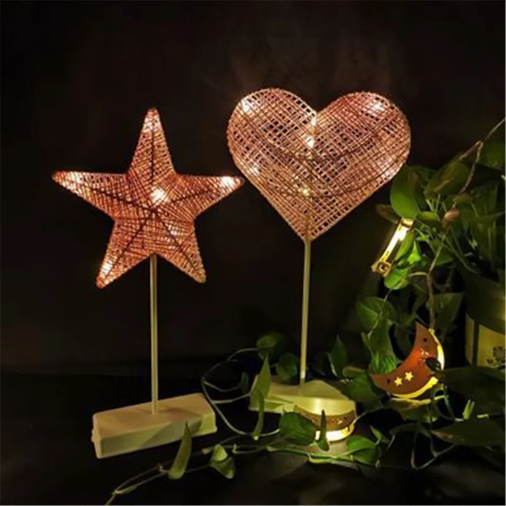 

Night Light Creative LED Heart Star Tree Shape Grass Rattan Woven Battery Power Table Night Lamp Gift Party Decoration Lights