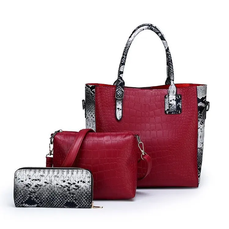 

2019 New Style Europe And America Handbag Goddess Bag Shoulder Diagonal Crocodile Pattern Three-piece Set Versatile Trendy Bag