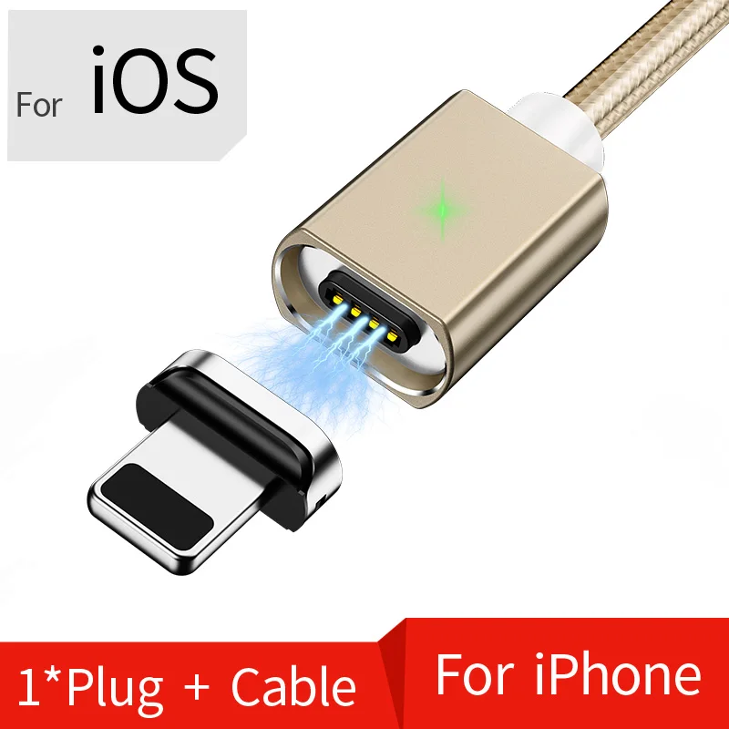Магнитный кабель Micro USB LEAF 2 м для iPhone samsung, кабель для быстрой зарядки и передачи данных, магнитный шнур, зарядное устройство, usb type C 3A, кабель для мобильного телефона - Цвет: Gold For iphone