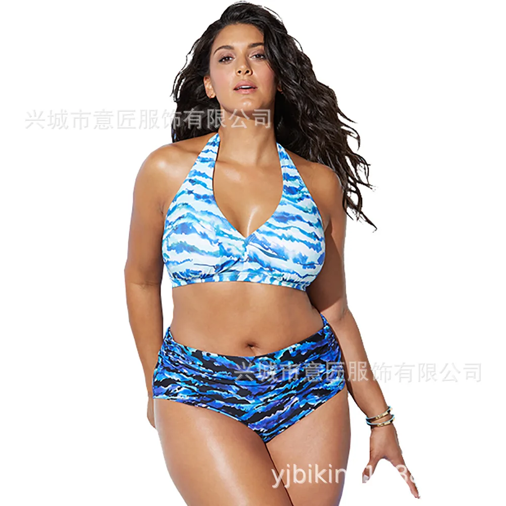 

2019 Europe And America Fashion Magazine Recommended Large Size Sexy Bathing Suit Stripes Gradient High-waisted Bikini