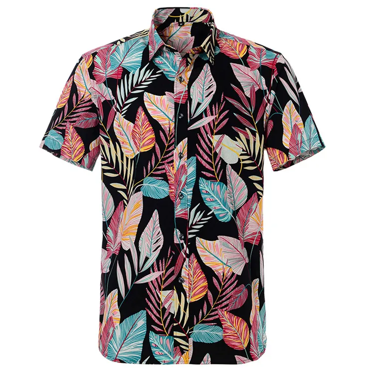 Summer Pure Cotton Mens Hawaiian Shirt Printed Short Sleeve Big Us Size Hawaii Flower Beach Floral Patterns 5