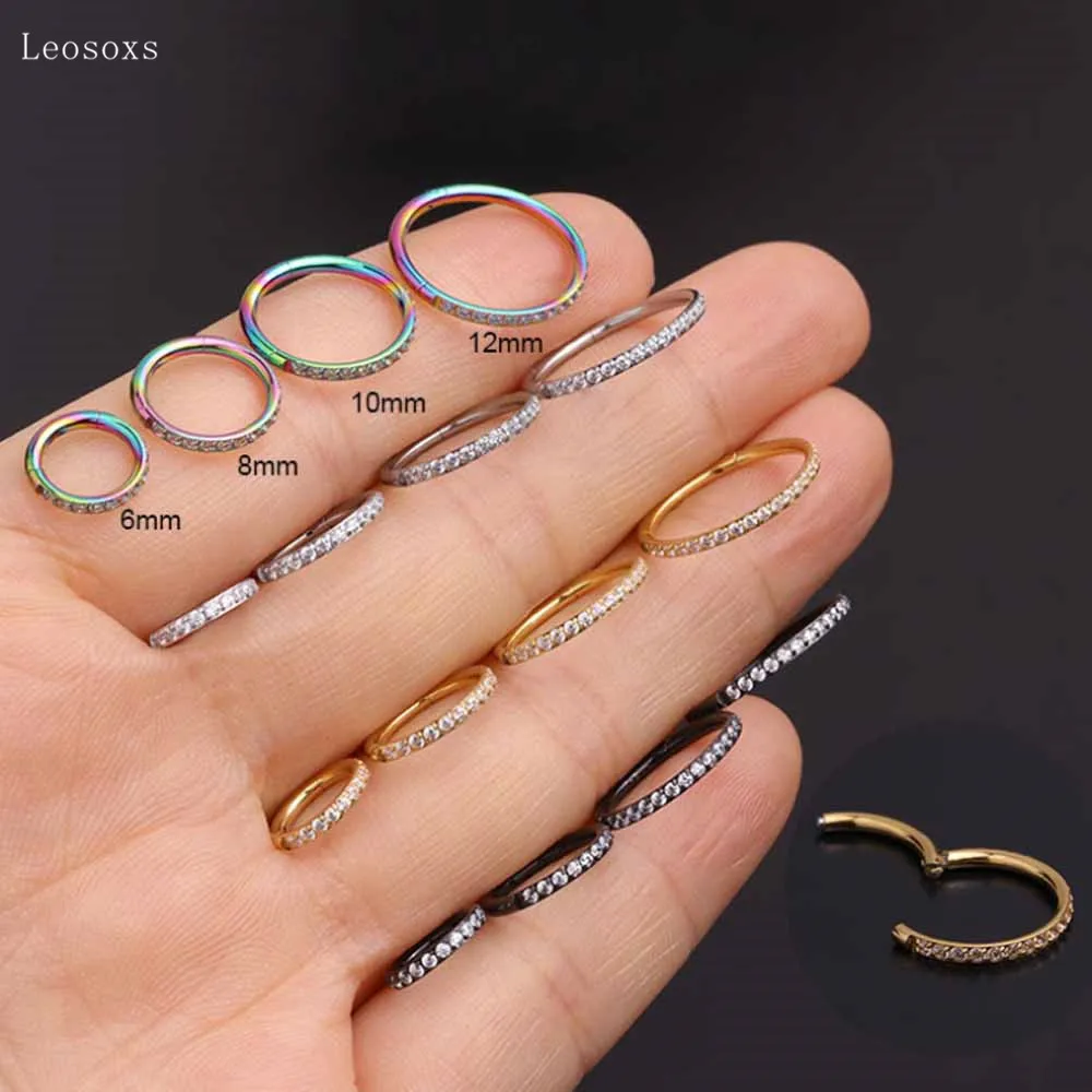 Leosoxs 2pcs Explosive Personality Stainless Steel Zircon Round Nose Ring Piercing Jewelry