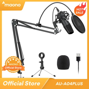 MAONO-micrófono USB A04Plus, condensador cardioide, Podcast, 192kHz/24 bits, Plug and Play, para transmisión de películas, YouTube, ASMR