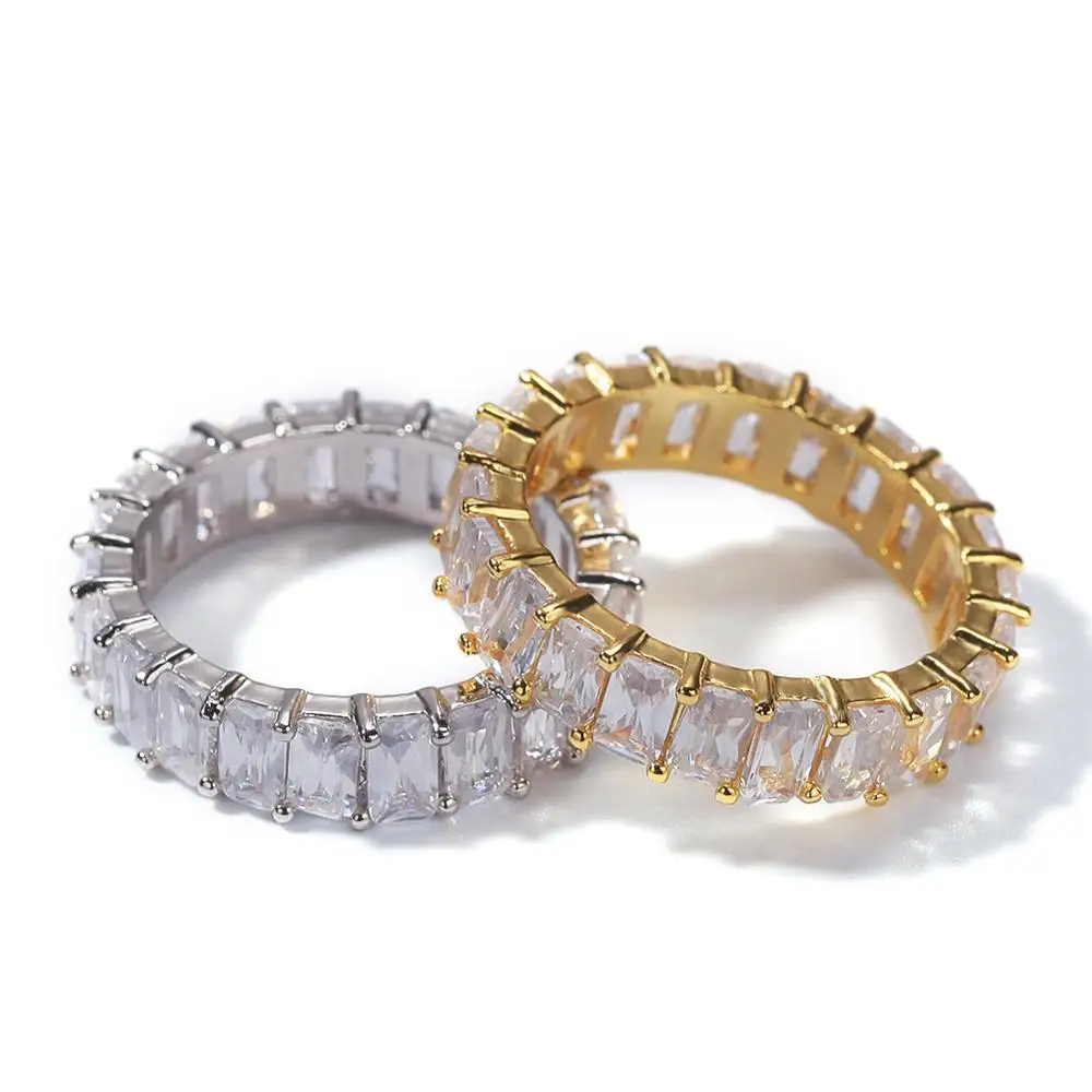 ●VVV● Square Cubic Tennis Ring 21FWRG014 Hip Hop Bling Iced Out 1 Row Square Cubic Zirconia Ring