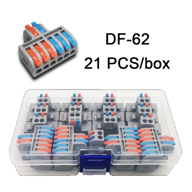 Mini Fast Boxed Wire Connector 2-2M DF-42/62 Compact Conductor Spring Wiring Connector Conductor Push-in Terminal Block DF-62 21PCS