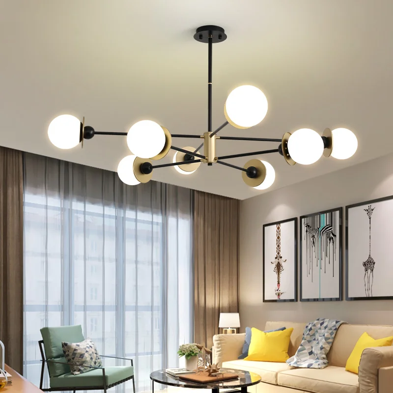 2021 Nordic Glass Ball Led Chandelier Ceiling Pendant Lamp For Living Dining Room Bedroom Kitchen Modern Gray E27 Hanging Light | Лампы и