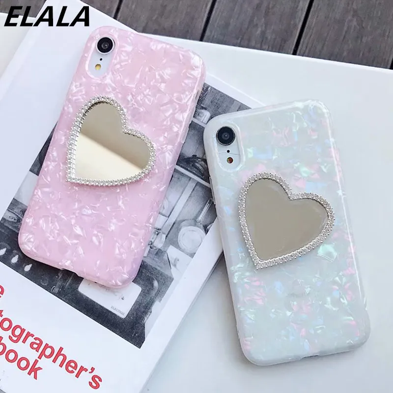 Elala цветной мраморный чехол для iPhone X Love Heart зеркало макияжа блестящий Блестящий