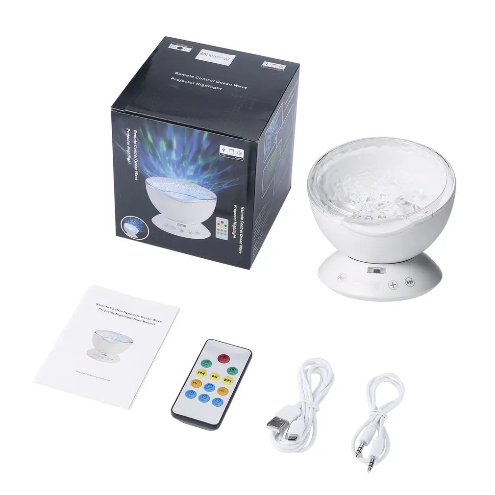 

Newest Remote Control Hypnosis Ocean Wave Projector Lamp Nightlight Built-in Music Player for Kids Bedroom Romantic Atmosphere
