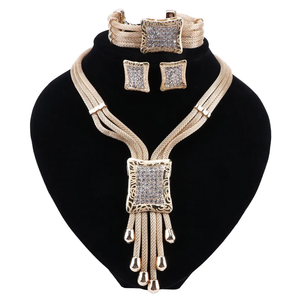 CYNTHIA Дубай Свадебные комплекты украшений для женщин золотое ожерелье серьги набор Мода Шарм Африканские свадебные ювелирные изделия из Нигерии наборы - Окраска металла: COLOR1