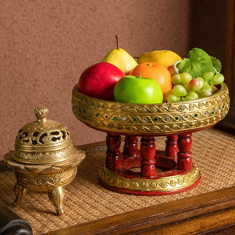 GIRMZA Тиковая тарелка держатель тиковые обеденные тарелки фруктовый поднос деревянный компорт закуска или десерт Азия скульптура ручной инструмент