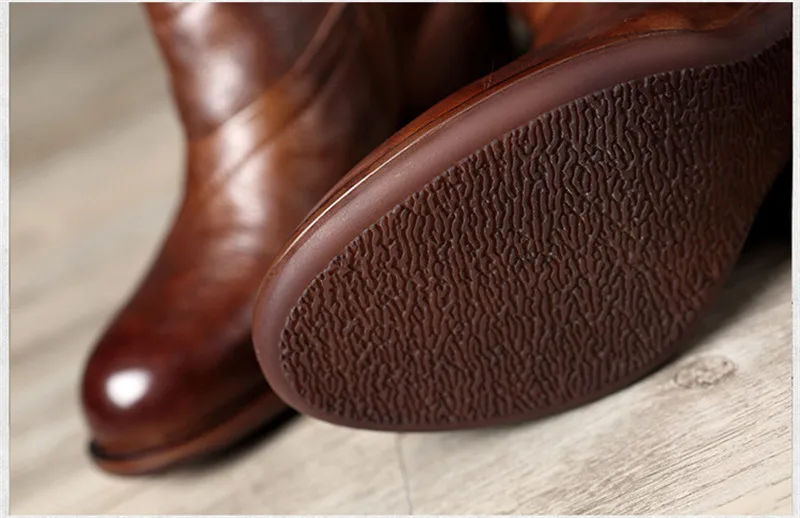 2020 Women Winter Mid-Calf Boots Genuine Leather Handmade Shoes Ladies Fashion Snow Boots Shoes Side Zipper High Heels Warm Boot (15)