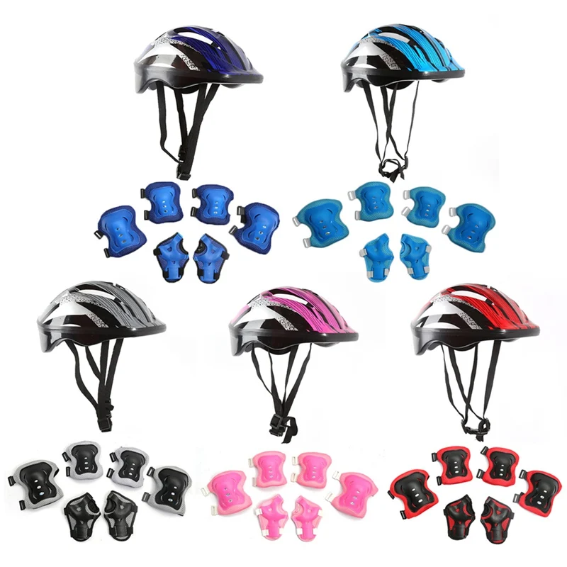 7PCS Kids Safety Helmet Set Knee Elbow Pad Protector Sets Children Cycling Skating Skateboard Head Protection Safe Guard | Спорт и
