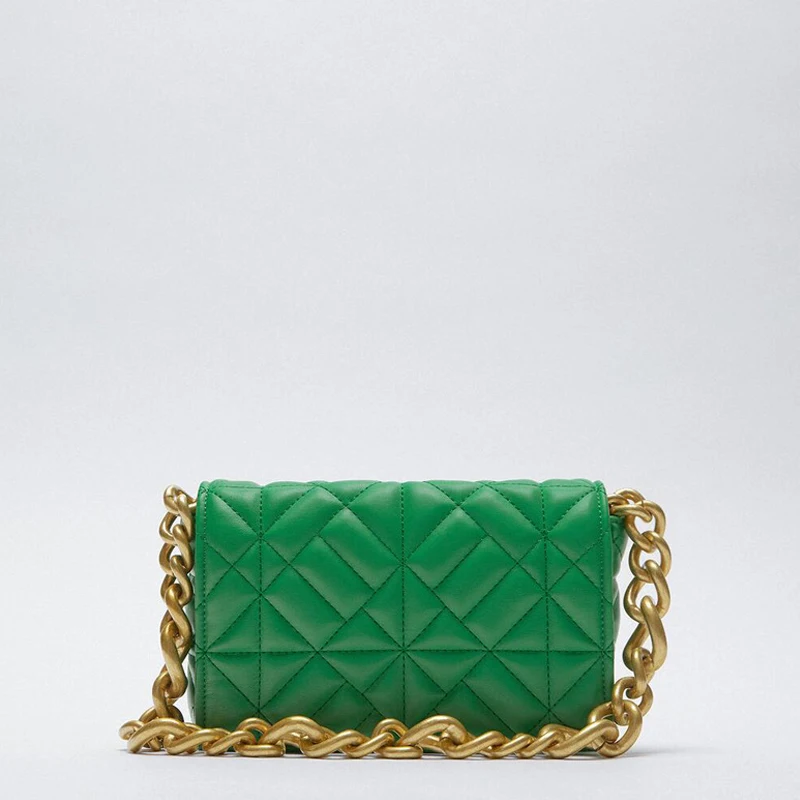 Bolso de hombro con cadena de cuero sintético para mujer, cartera de mano de piel sintética suave, diseño de marca, informal, verde, de alta calidad