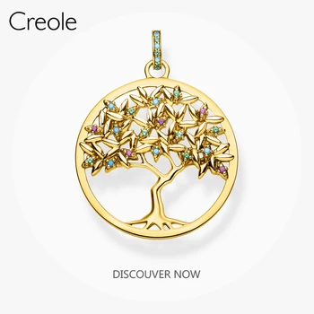 

Golden Tree Round Necklace Pendant,2019 Winter Fashion Jewelry 925 Sterling Silver Bohemia Gift for Women Girls
