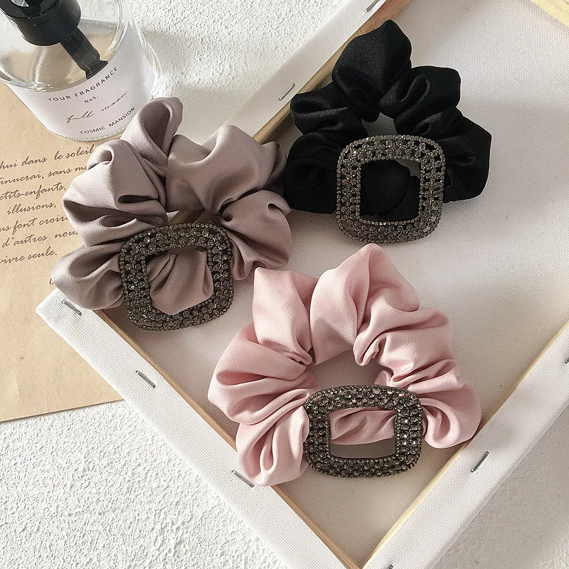 Для женщин леди модная эластичная, для волос кольцо Роскошные атласные Стразы резинки для волос Веревка повязки для волос Галстуки женские аксессуары для волос для Для женщин и девочек