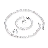 Dainashi Fashion 925 Sterling Silver Wedding Jewelry Sets For Women Real White Natural Freshwater Pearl 7-8mm Bread Round