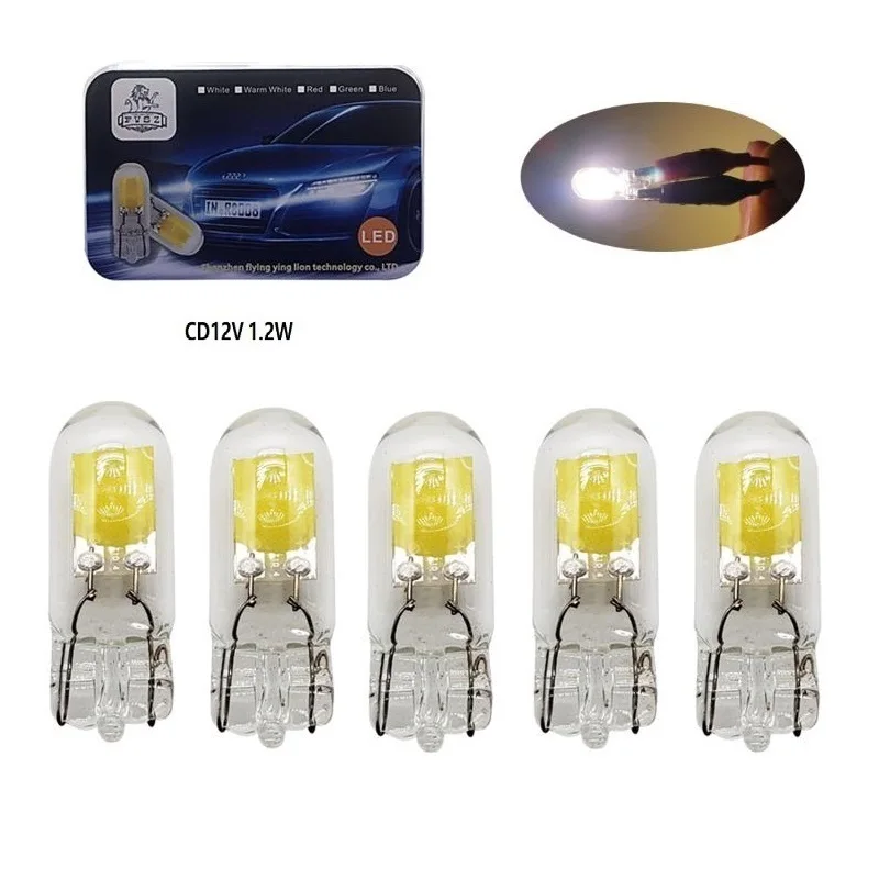 

5Pcs LED T10 12V 1.2W W5W glass Cars width lights vehicle license plate light reading The dashboard bulb motorcycle lamp white