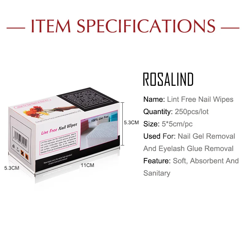 ROSALIND,250Pcs,безворсовые салфетки,ремувер,все для маникюра,для снятия гель лака,салфетки безворсовые для маникюра