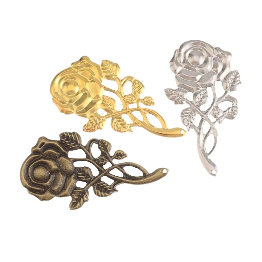 Free shipping 5Pcs Antique Bronze/Gold/Silver Filigree Rose Flower Connectors Embellishment Gift Decoration DIY 7.7x4.2cm | Дом и сад