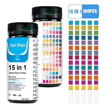 

100Pcs 15-in-1 Swimming Pool Pond Water Quality Anti-VC PH Test Paper Strips testing strip can test 15 water quality parameters.