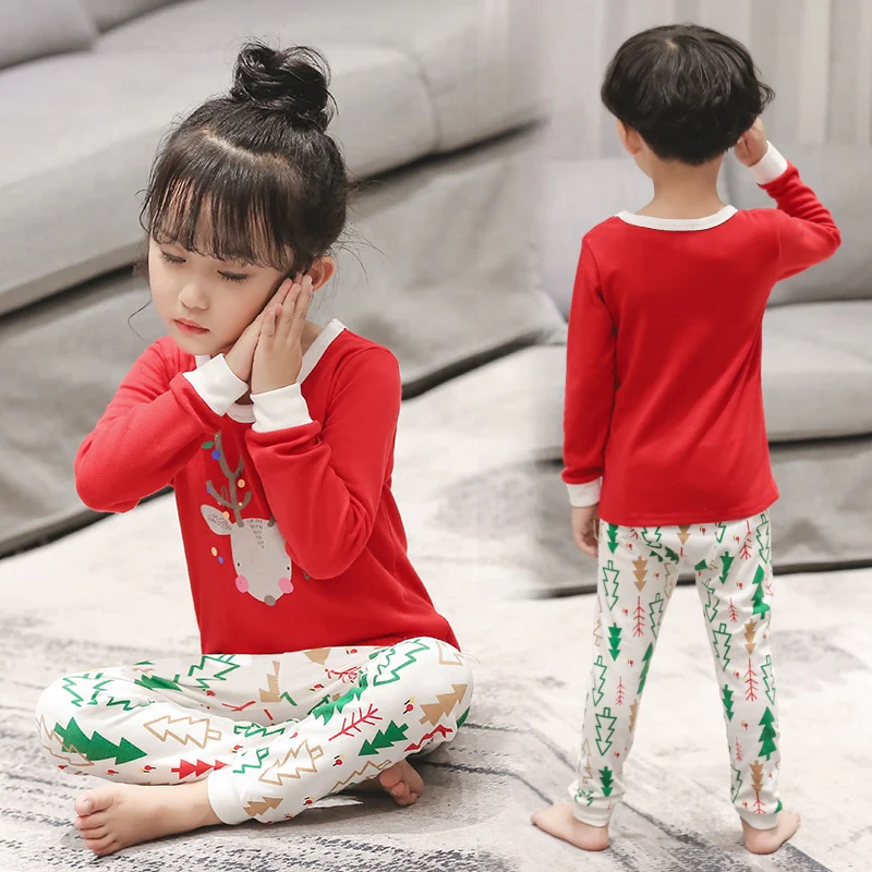 Зимние рождественские пижамы для девочек и мальчиков; детские пижамы; комплект хлопковой пижамы с длинными рукавами; одежда для малышей; детская одежда для сна с героями мультфильмов - Цвет: Y-16