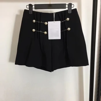 

5.14 2020 Summer New Women Fashion High waist Wide Leg Shorts Pearls Decoration Temperament Shorts