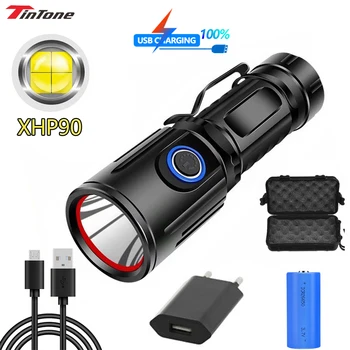 

XHP90 Flashlight Lantern USB Charging Torch Power Display Strong Lanterna 26650 battery LED