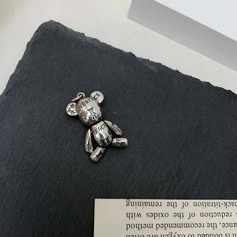 MEWANRY 925 Sterling Silver Sweater Necklace for Women Trendy Elegant Vintage Creative Letter Pattern Bear Pendant Party Jewelry - Image 3
