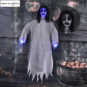

Halloween Decorations Lady Ghost Electric Hang Ornaments Horror Women Doll Festival Party Creepy Decor Green Eyes Hand Glowing