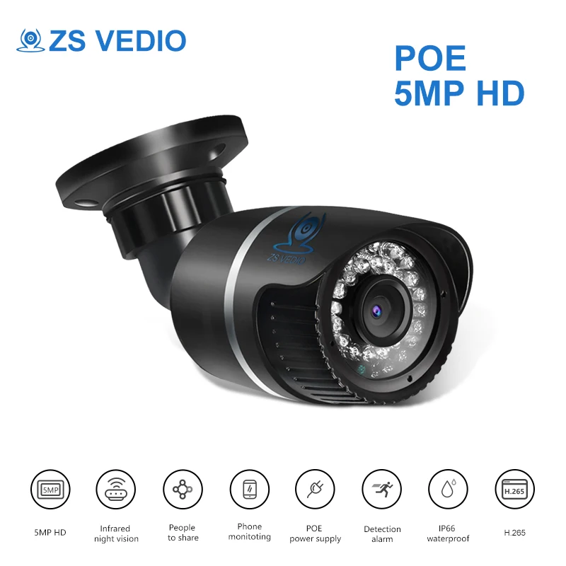 ZSVEDIO камера наблюдения s ip-камера Onvif 5MP IP66 снаружи 5 мега пикселей пуля домашний Ночной монитор для зрения H.265 камера CCTV