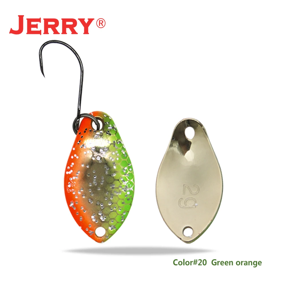 green orange Jerry 2 г 3 г микро форели ложки сверхлегкие латунные рыболовные ложки один крючок Пресноводные металлические приманки зона окуня для ловли щуки pesca - Цвет: green orange