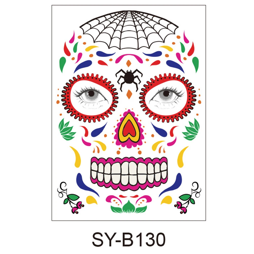 9pcs Skeleton Party Gruesome Costume Prop Realistic Halloween Face Temporary Tattoos Non Toxic Festival Fancy Dress Masquerade