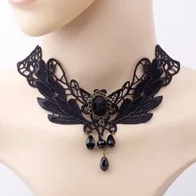 1 шт. женский стиль черная тканевая Роза бусины кулон кружевное ожерелье-чокер готические украшения украшение в виде воротничка с основанием ожерелье