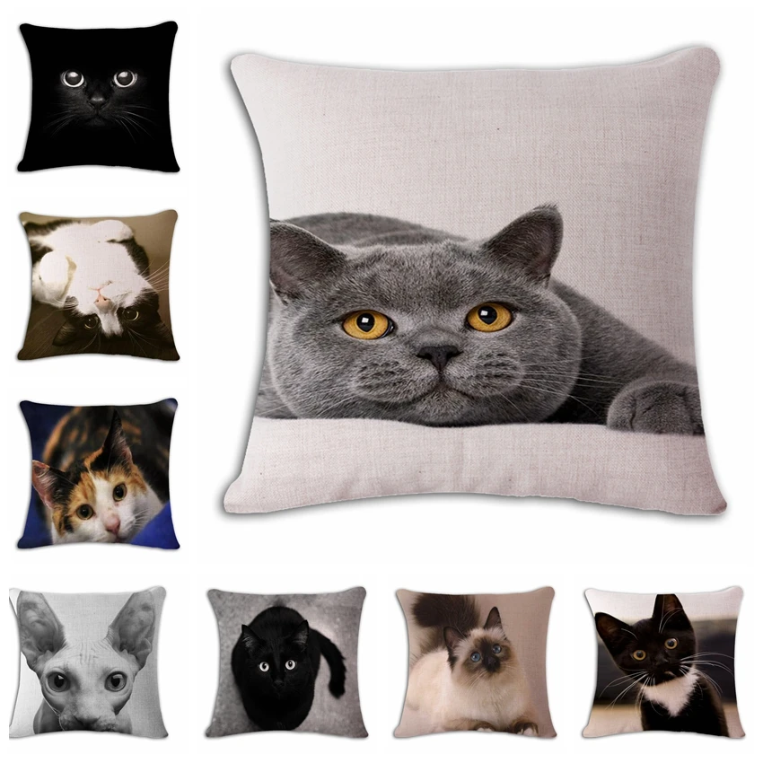 

Cute Cat Cushion Cover Print Linen Affection Sofa Car Seat Family Home Decorative Throw Pillow Case Housse De Coussin