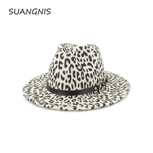Новая унисекс с леопардовым принтом с широкими полями шерсть войлочная одежда мужские женские шапки Trilby винтажная модная теплая Солнцезащитная Панама Кепка