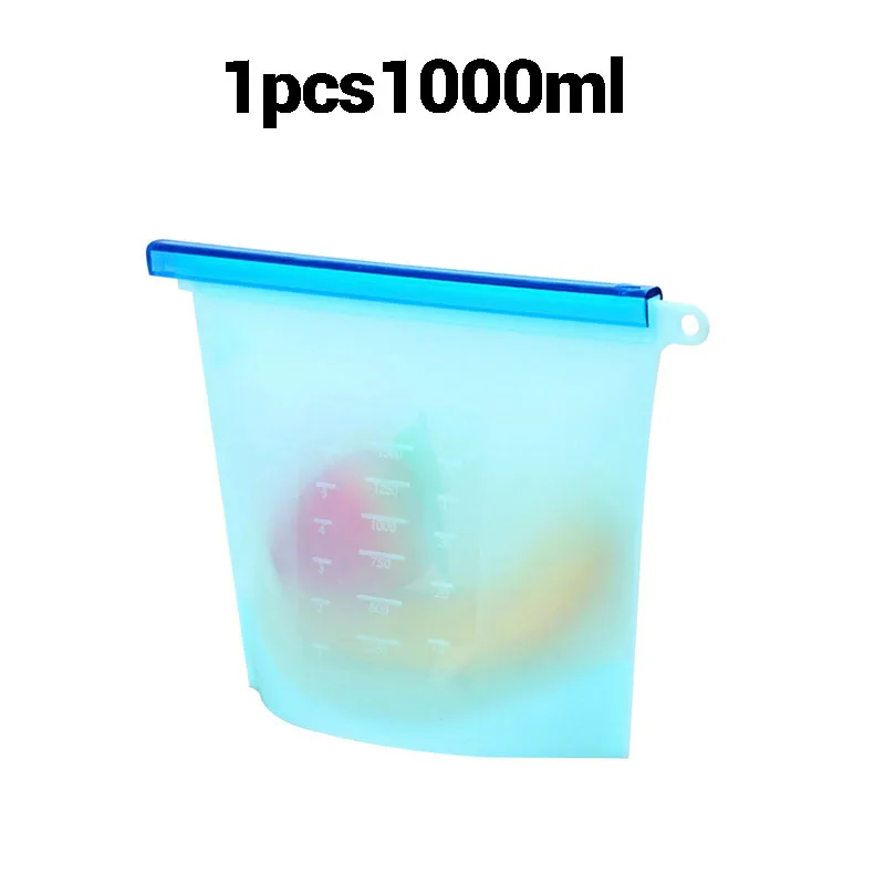 Герметичный силиконовый мешок для хранения многоразовая силиконовая пищевая пакеты для продуктов питания уплотнение Ziplock морозильник приготовления свежих мешков дропшиппинг - Цвет: 1pcs 1000ml Blue
