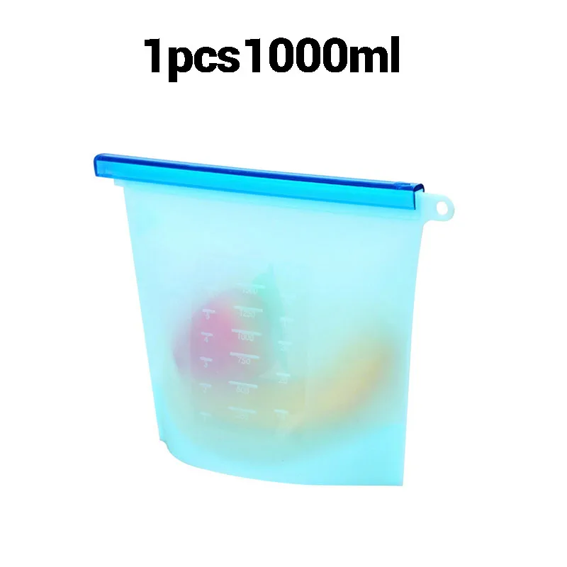 1pcs 1000ml Blue Герметичный силиконовый мешок для хранения многоразовая силиконовая пищевая пакеты для продуктов питания уплотнение Ziplock морозильник приготовления свежих мешков дропшиппинг - Цвет: 1pcs 1000ml Blue