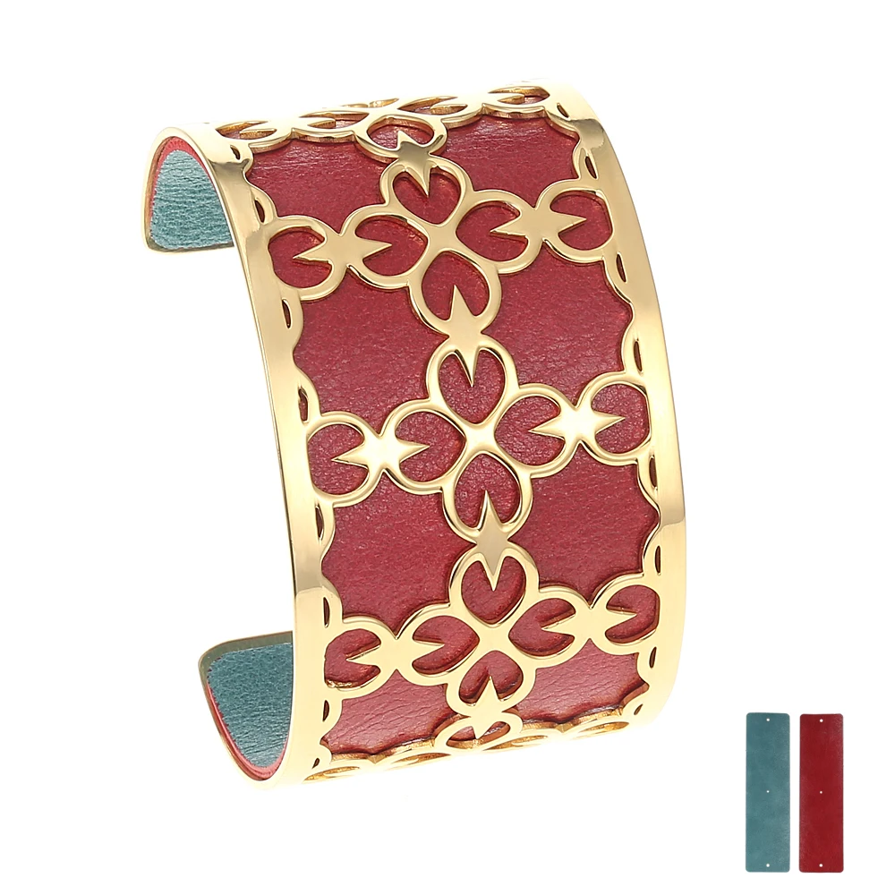 Yoiumit Cuff Bracelet Women Arm Stainless Steel Bracelets Bijoux Femme Manchette Reversible Leather Pulseiras