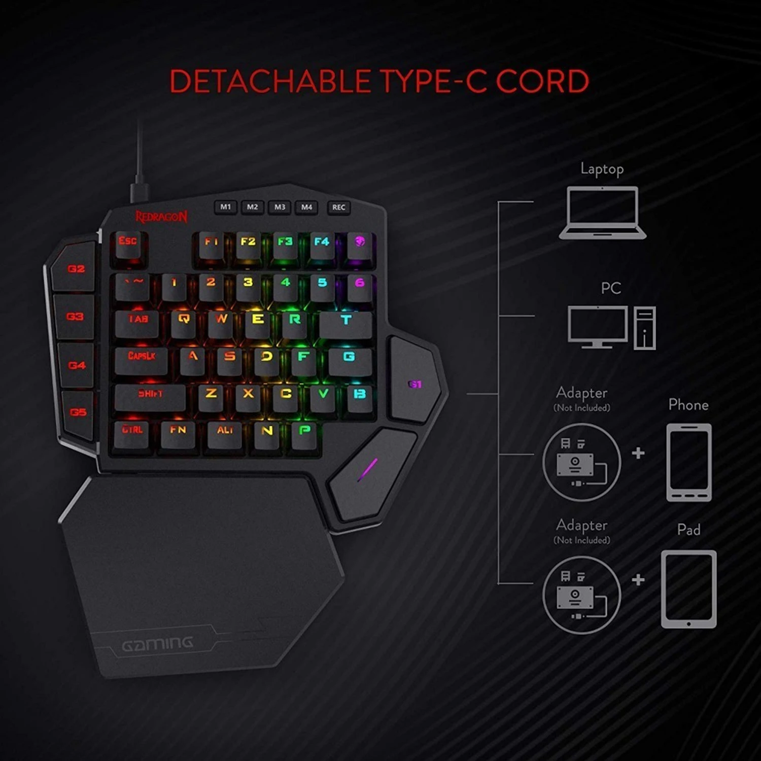 Redragon K585 Diti Teclado de Jogo Mecânico Rgb de Uma Mão 42 Teclas Interruptor Azul Led Mini Teclado da Mão Esquerda para o Jogo Móvel - Imagem 3